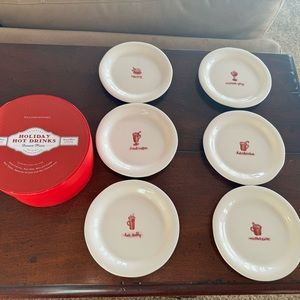 New! Never used.  Williams Sonoma Holiday Hot Drinks - Dessert Plate Set (6)